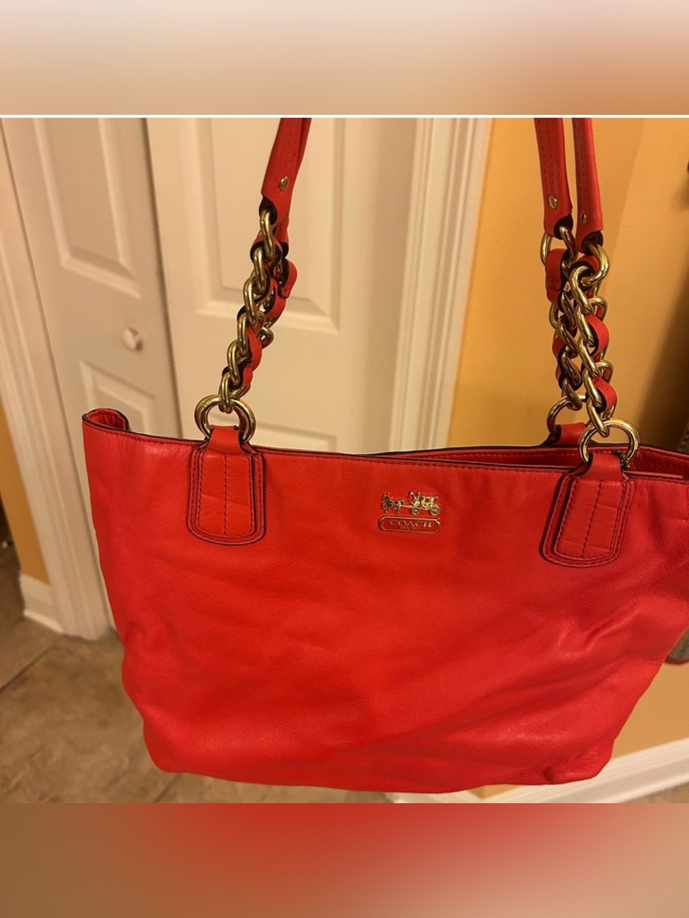 Coach Leather Shoulder Bag with Chain Straps